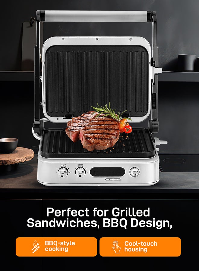 GEEPAS Digital Stainless Steel Grill Maker | Detachable Die Cast Plates, 2 Layer Non-Stick Coating for Easy Release and Quick Cleanup and Heat Up | Timer Function, Perfect for Grilled Sandwiches, BBQ Design, Fit Any Type or Size of Food, Meat, Snack| 2 Years Warranty GGM36516 Silver 2170 W GGM36516 silver - Image 5