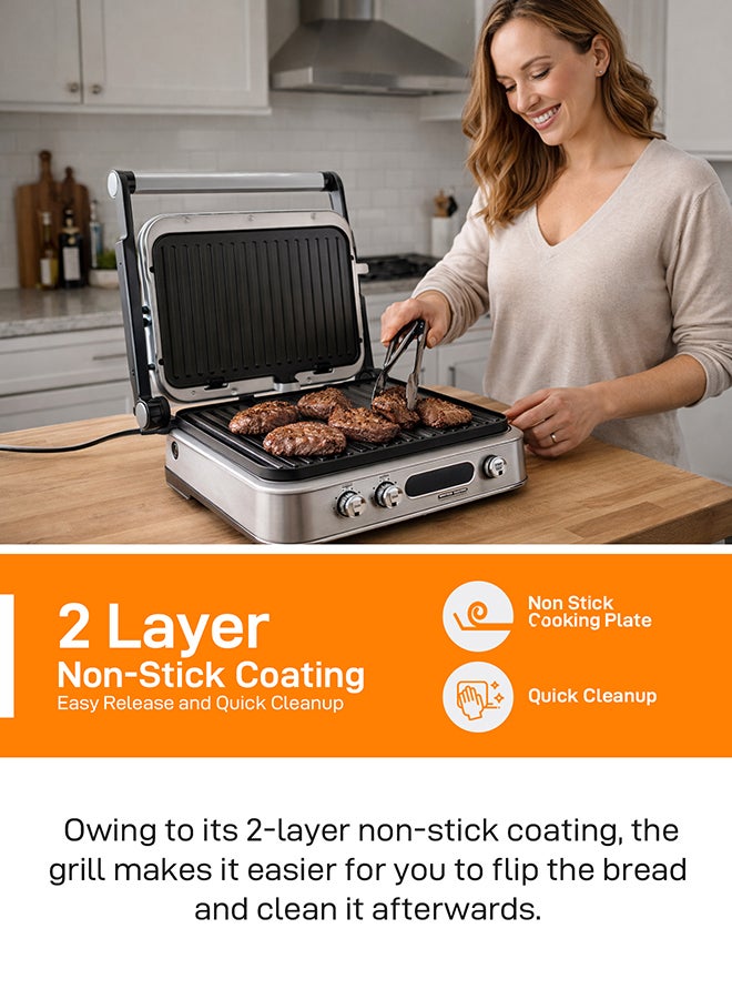 GEEPAS Digital Stainless Steel Grill Maker | Detachable Die Cast Plates, 2 Layer Non-Stick Coating for Easy Release and Quick Cleanup and Heat Up | Timer Function, Perfect for Grilled Sandwiches, BBQ Design, Fit Any Type or Size of Food, Meat, Snack| 2 Years Warranty GGM36516 Silver 2170 W GGM36516 silver - Image 3