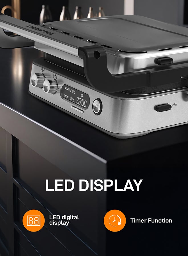 GEEPAS Digital Stainless Steel Grill Maker | Detachable Die Cast Plates, 2 Layer Non-Stick Coating for Easy Release and Quick Cleanup and Heat Up | Timer Function, Perfect for Grilled Sandwiches, BBQ Design, Fit Any Type or Size of Food, Meat, Snack| 2 Years Warranty GGM36516 Silver 2170 W GGM36516 silver - Image 4