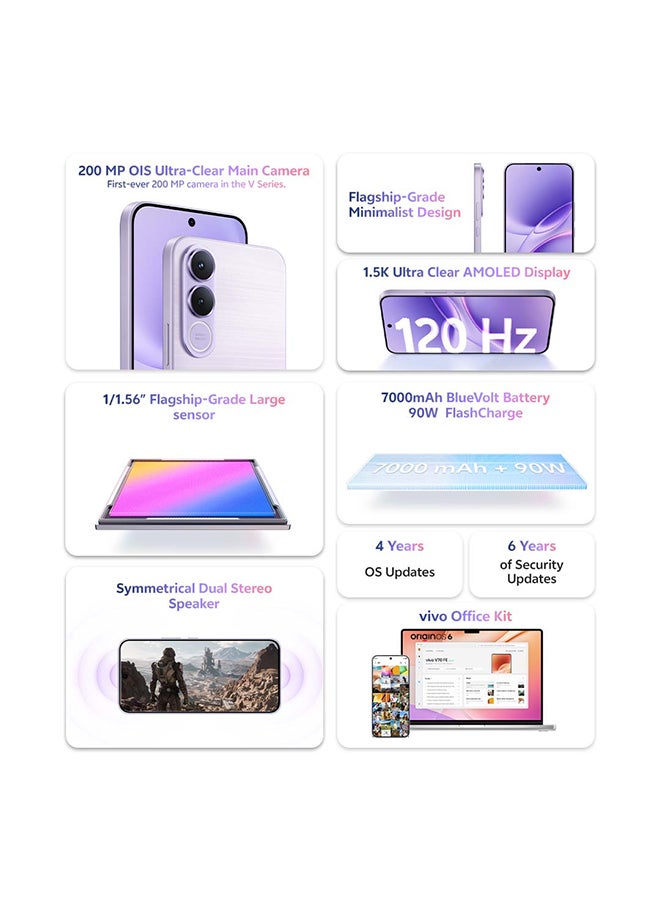 vivo V70 FE 5G AI Dual SIM Light Purple 12GB 256GB With Exclusive Gifts: Smart Watch 90W Charger, Protective Cover, 4-year free battery replacement And 24 Months Warranty + 1 Year Screen Replacement - Middle East Version - Image 2