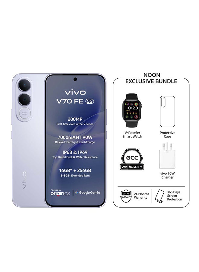 V70 FE 5G AI Dual SIM Titanium Silver 8GB 256GB With Exclusive Gifts: Smart Watch 90W Charger, Protective Cover, 4-year free battery replacement And 24 Months Warranty + 1 Year Screen Replacement - Middle East Version