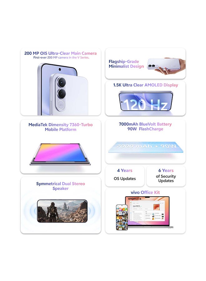 vivo V70 FE 5G AI Dual SIM Titanium Silver 8GB 256GB With Exclusive Gifts: Smart Watch 90W Charger, Protective Cover, 4-year free battery replacement And 24 Months Warranty + 1 Year Screen Replacement - Middle East Version - Image 2