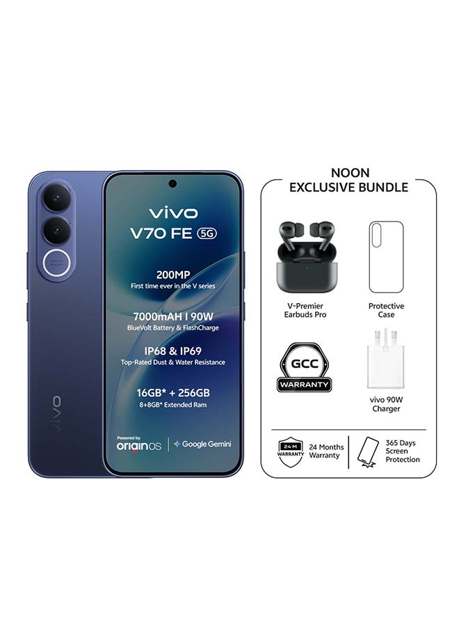 V70 FE 5G AI Dual SIM Ocean Blue 8GB 256GB With Exclusive Gifts: TWS Pro 90W Charger, Protective Cover, 4-year free battery replacement And 24 Months Warranty + 1 Year Screen Replacement - Middle East Version