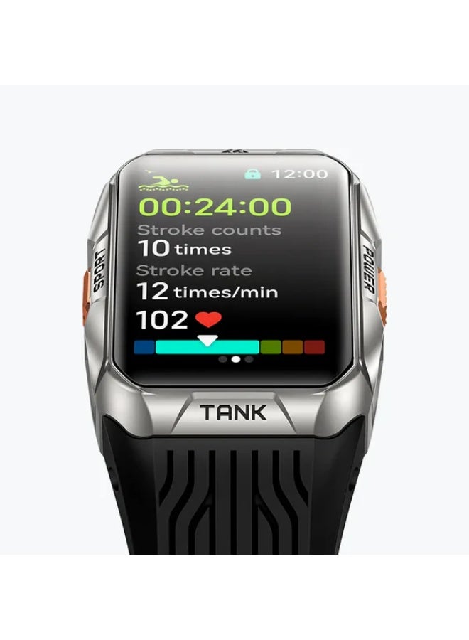 KOSPET 290 mAh 290 mAh KOSPET Tank X2 Ultra Rugged Military Smartwatch for Men with 1.64” AMOLED Display, Dual-Band GPS with 6 Satellite Systems, 5ATM & IP69K Waterproof, 170+ Sports Modes, 24/7 Health Monitoring, Long Battery Life - silver - Image 3