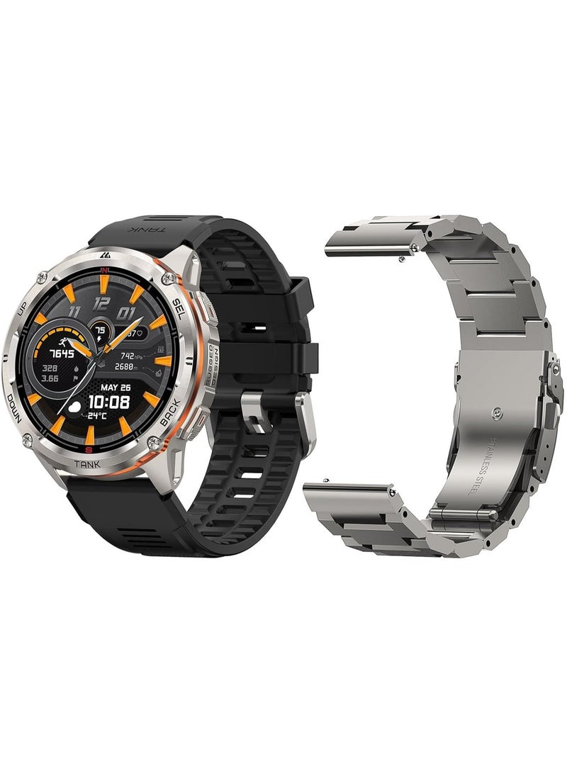 KOSPET ساعة تانك T3 ألترا 2 إصدار خاص مع حزام ساعة معدني بديل، ساعة ذكية عسكرية متينة للرجال مع شاشة AMOLED بحجم 1.43 بوصة، نظام تحديد المواقع GPS مزدوج النطاق و 6 أنظمة تحديد مواقع عبر الأقمار الصناعية، مكالمات بلوتوث، مقاومة للماء حتى 5ATM + IP69K، بوصلة مدمجة، بارومتر و 170+ وضع رياضي، بطارية طويلة الأمد - - Image 1