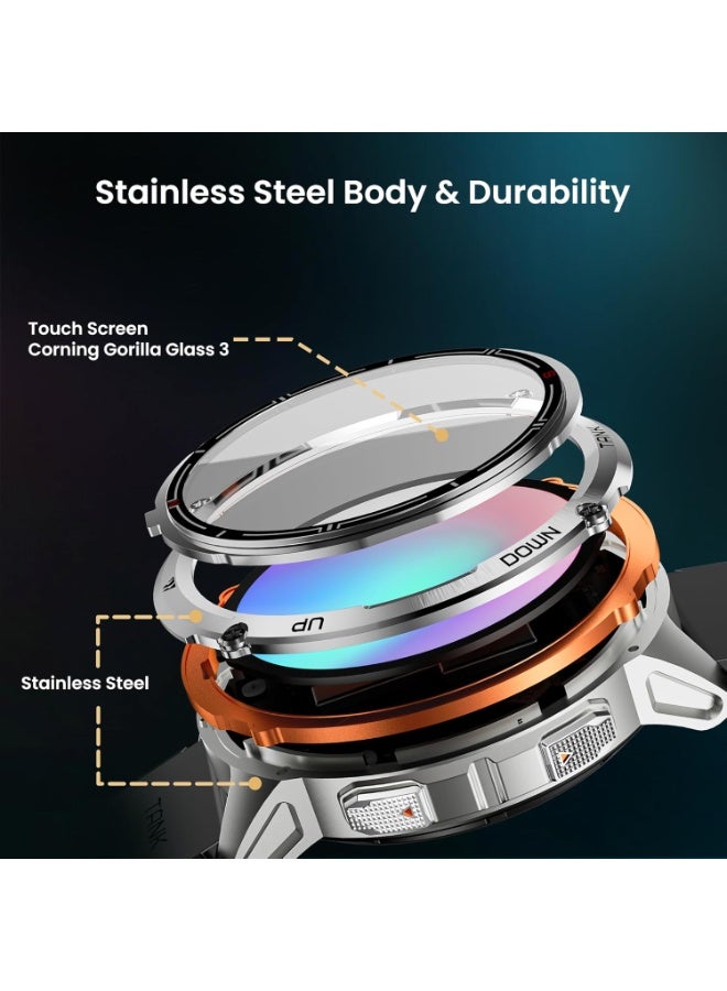 KOSPET ساعة تانك T3 ألترا 2 إصدار خاص مع حزام ساعة معدني بديل، ساعة ذكية عسكرية متينة للرجال مع شاشة AMOLED بحجم 1.43 بوصة، نظام تحديد المواقع GPS مزدوج النطاق و 6 أنظمة تحديد مواقع عبر الأقمار الصناعية، مكالمات بلوتوث، مقاومة للماء حتى 5ATM + IP69K، بوصلة مدمجة، بارومتر و 170+ وضع رياضي، بطارية طويلة الأمد - - Image 2