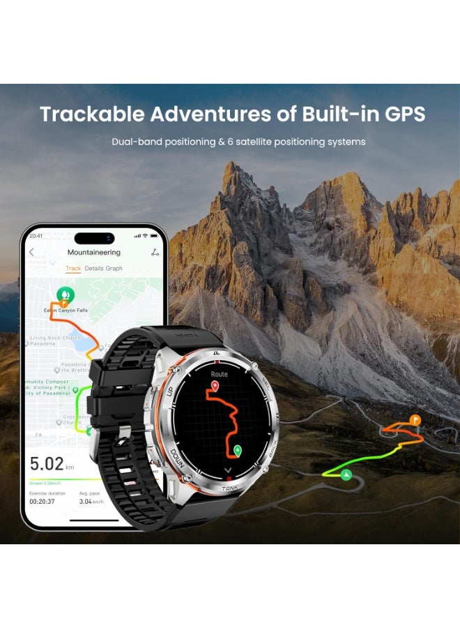 KOSPET ساعة تانك T3 ألترا 2 إصدار خاص مع حزام ساعة معدني بديل، ساعة ذكية عسكرية متينة للرجال مع شاشة AMOLED بحجم 1.43 بوصة، نظام تحديد المواقع GPS مزدوج النطاق و 6 أنظمة تحديد مواقع عبر الأقمار الصناعية، مكالمات بلوتوث، مقاومة للماء حتى 5ATM + IP69K، بوصلة مدمجة، بارومتر و 170+ وضع رياضي، بطارية طويلة الأمد - - Image 3