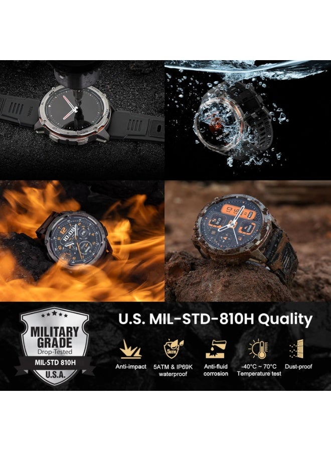 KOSPET 470 mAh Tank T3 Ultra 2 Special Edition With Metal Watch Band Replacement, Rugged Military-Grade Smart Watch for Men with 1.43″ AMOLED Display, Dual-Band GPS & 6 Satellite Positioning, Bluetooth Calling, 5ATM + IP69K Waterproof, Built-In Compass, Barometer & 170+ Sports Modes, Long-Lasting Battery - Black - Image 2