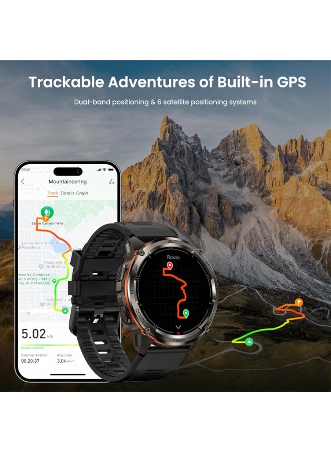 KOSPET 470 mAh Tank T3 Ultra 2 Special Edition With Metal Watch Band Replacement, Rugged Military-Grade Smart Watch for Men with 1.43″ AMOLED Display, Dual-Band GPS & 6 Satellite Positioning, Bluetooth Calling, 5ATM + IP69K Waterproof, Built-In Compass, Barometer & 170+ Sports Modes, Long-Lasting Battery - Black - Image 5