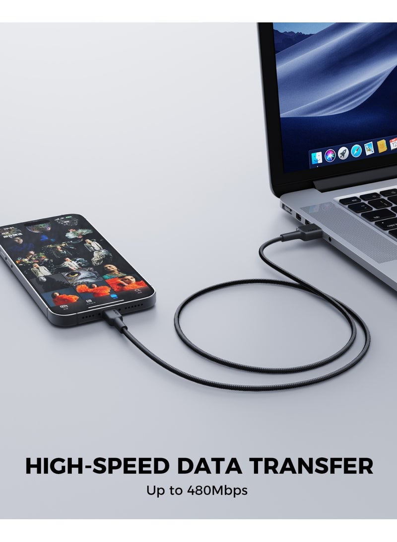 أوكي USB-A to Lightning Cable Nylon Braided MFi Certified Fast Charging Cable for iPhone 14/14 Plus/14 Pro/14 Pro Max/13/12/11/X Series black - Image 3