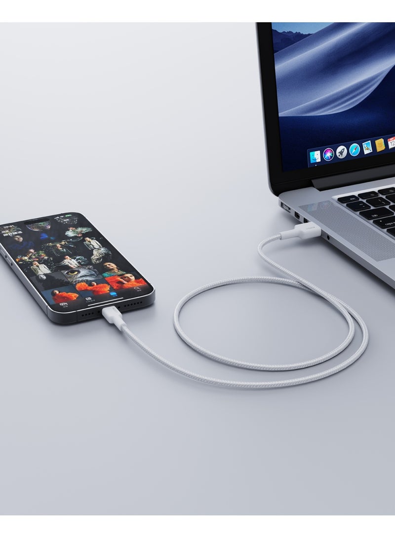 أوكي USB-A to Lightning Cable Nylon Braided MFi Certified Fast Charging Cable for iPhone 14/14 Plus/14 Pro/14 Pro Max/13/12/11/X Series white - Image 4