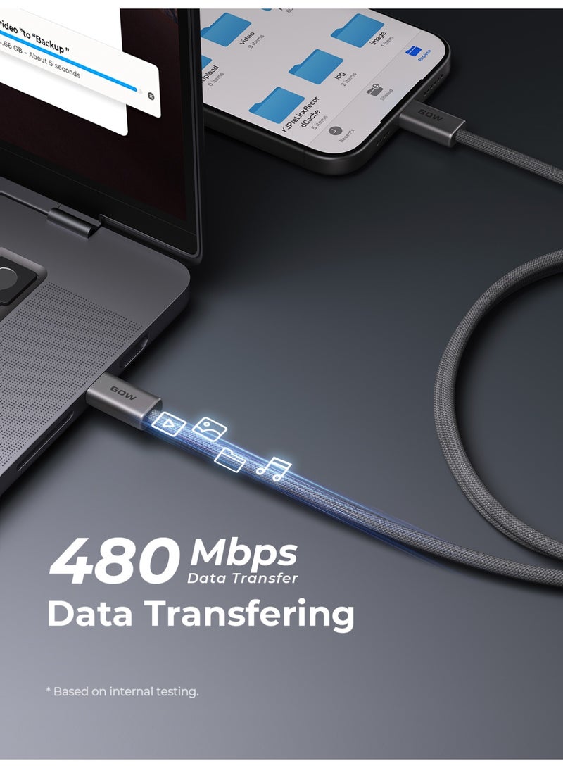 أوكي AUKEY Circlet Blink USB-C to USB-C Cable, 1.8 Meter, Grey - CB-DCC062-GY grey - Image 4