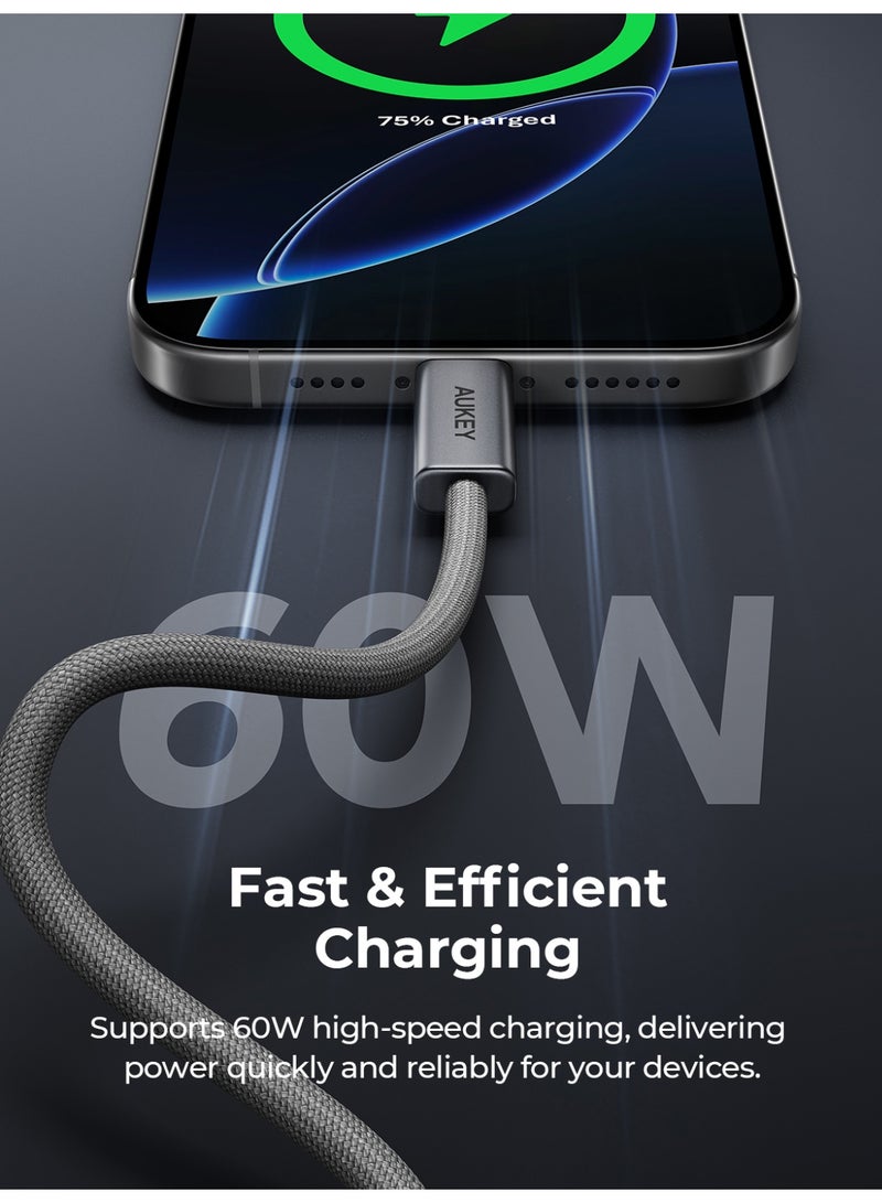 أوكي AUKEY Circlet Blink USB-C to USB-C Cable, 1.8 Meter, Grey - CB-DCC062-GY grey - Image 3