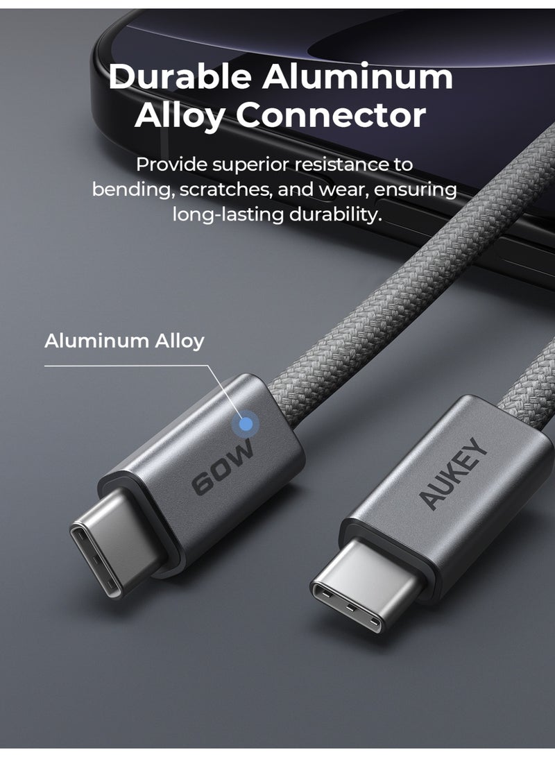 أوكي AUKEY Circlet Blink USB-C to USB-C Cable, 1.8 Meter, Grey - CB-DCC062-GY grey - Image 5