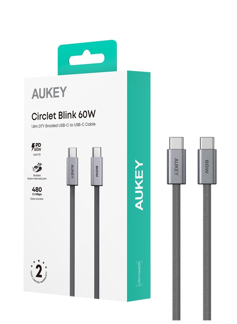 أوكي AUKEY Circlet Blink USB-C to USB-C Cable, 1.8 Meter, Grey - CB-DCC062-GY grey - Image 2
