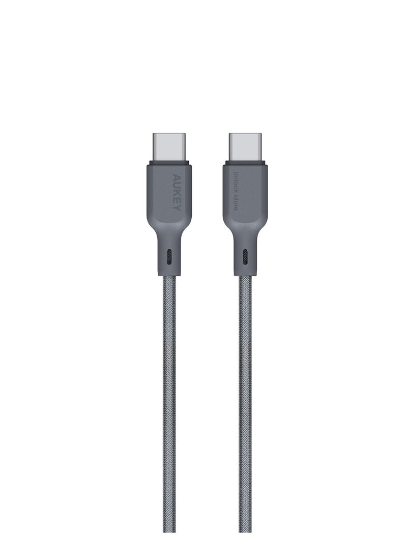 أوكي 1M 60W Nylon Braided USB-C To USB-C Cable Dty grey - Image 1