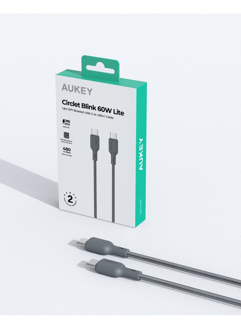 أوكي 1M 60W Nylon Braided USB-C To USB-C Cable Dty grey - Image 2