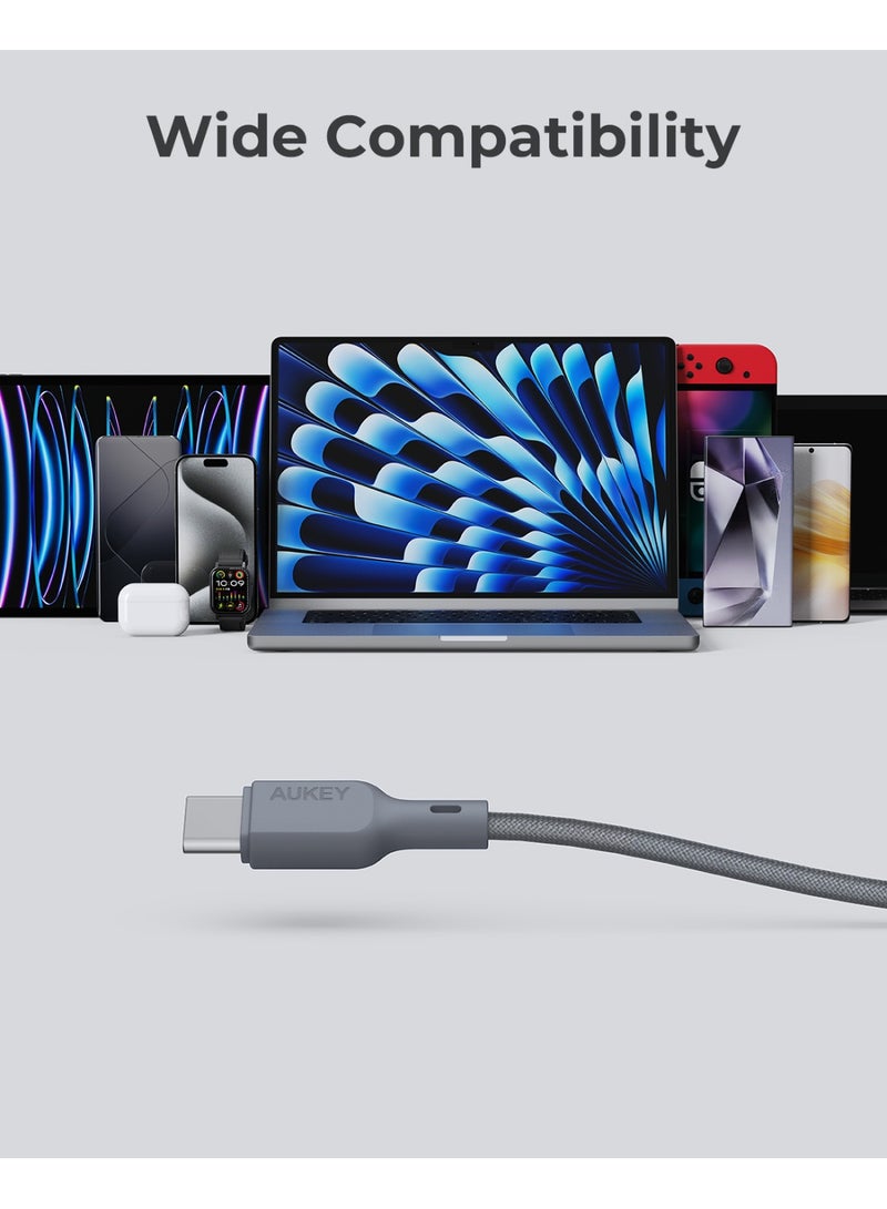 أوكي 1M 60W Nylon Braided USB-C To USB-C Cable Dty grey - Image 4