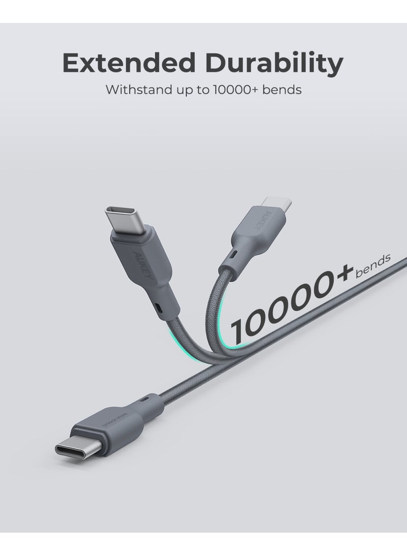 أوكي 1M 60W Nylon Braided USB-C To USB-C Cable Dty grey - Image 3