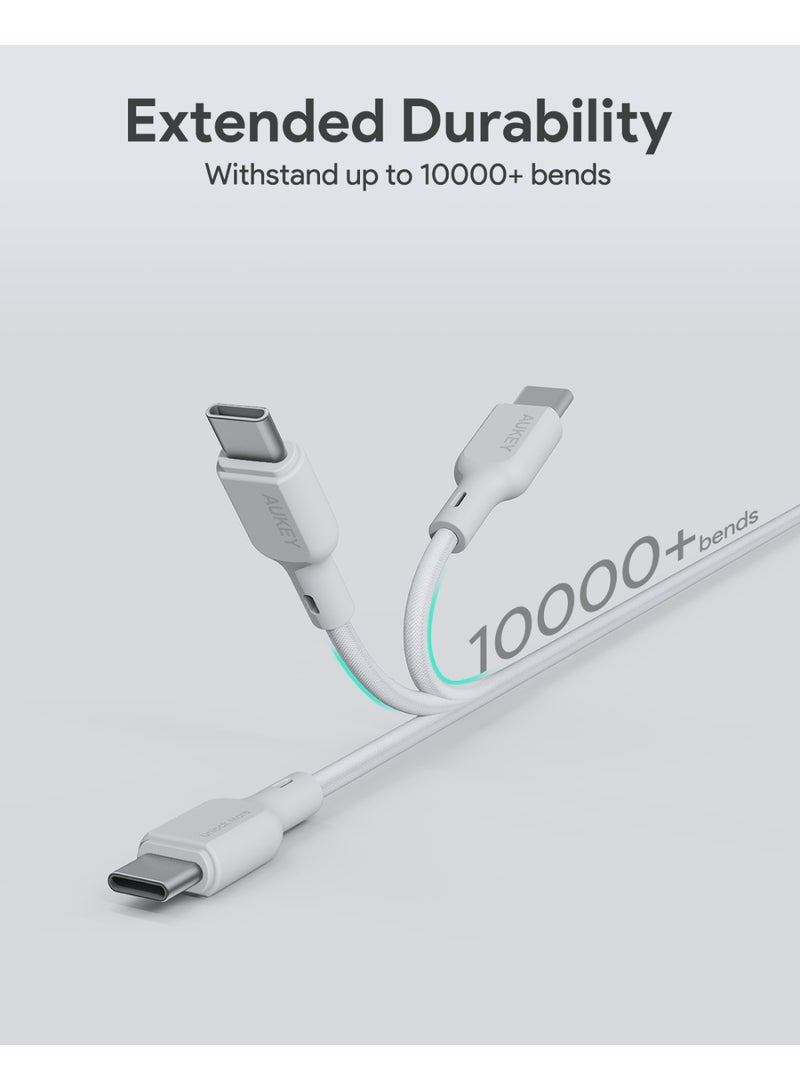 Aukey 1M 60W Nylon Braided Usb-C To Usb-C Cable Dty white - Image 1