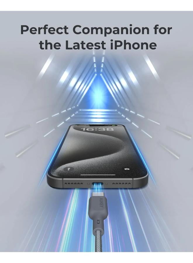 أوكي AUKEY Circlet Blink Lite USB-C to USB-C Cable, 1.8 Meter - CB-DCC064-GY Grey - Image 4