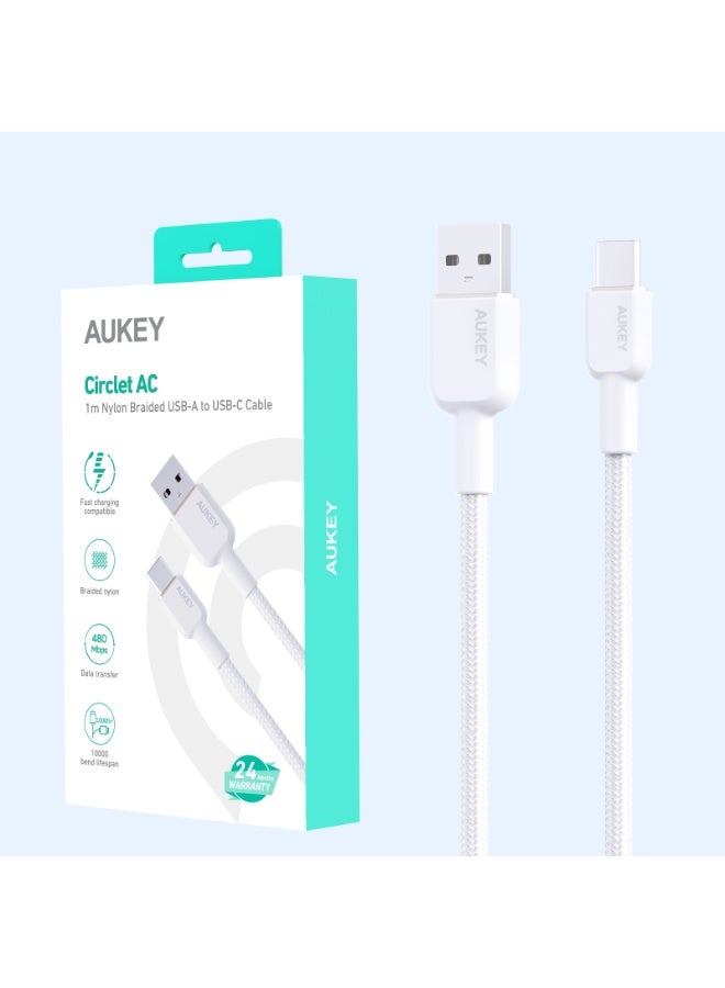 AUKEY Circlet AC USB-A to USB-C Cable, 1 Meter, White - CB-NAC1-WH white - https://f.nooncdn.com/p/pnsku/N70287327V/45/_/1770720750/aed987d1-1a48-4fe1-92b2-a2b7f66cf795.jpg