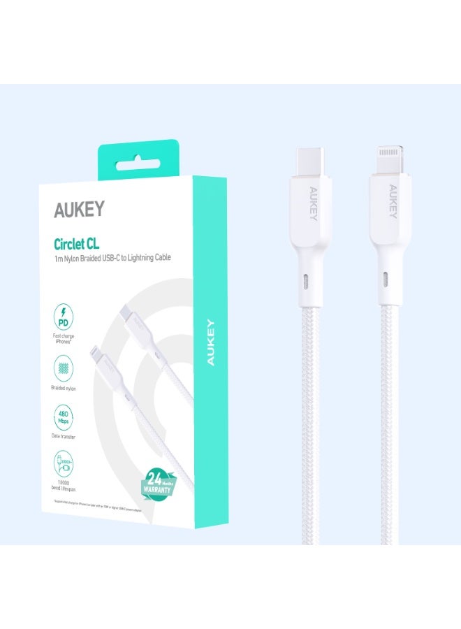AUKEY Circlet CL USB-C to Lightning Cable, 1 Meter, White - CB-NCL1-WH white - https://f.nooncdn.com/p/pnsku/N70287329V/45/_/1770720744/05e16c5d-e7c2-4721-be51-9425a461d65e.jpg