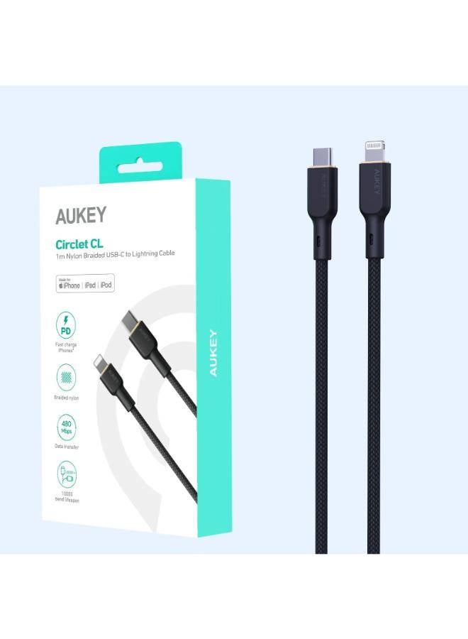 AUKEY Circlet CL USB-C to Lightning Cable, 1.8 Meter, Black - CB-NCL2-BK black - Image 2