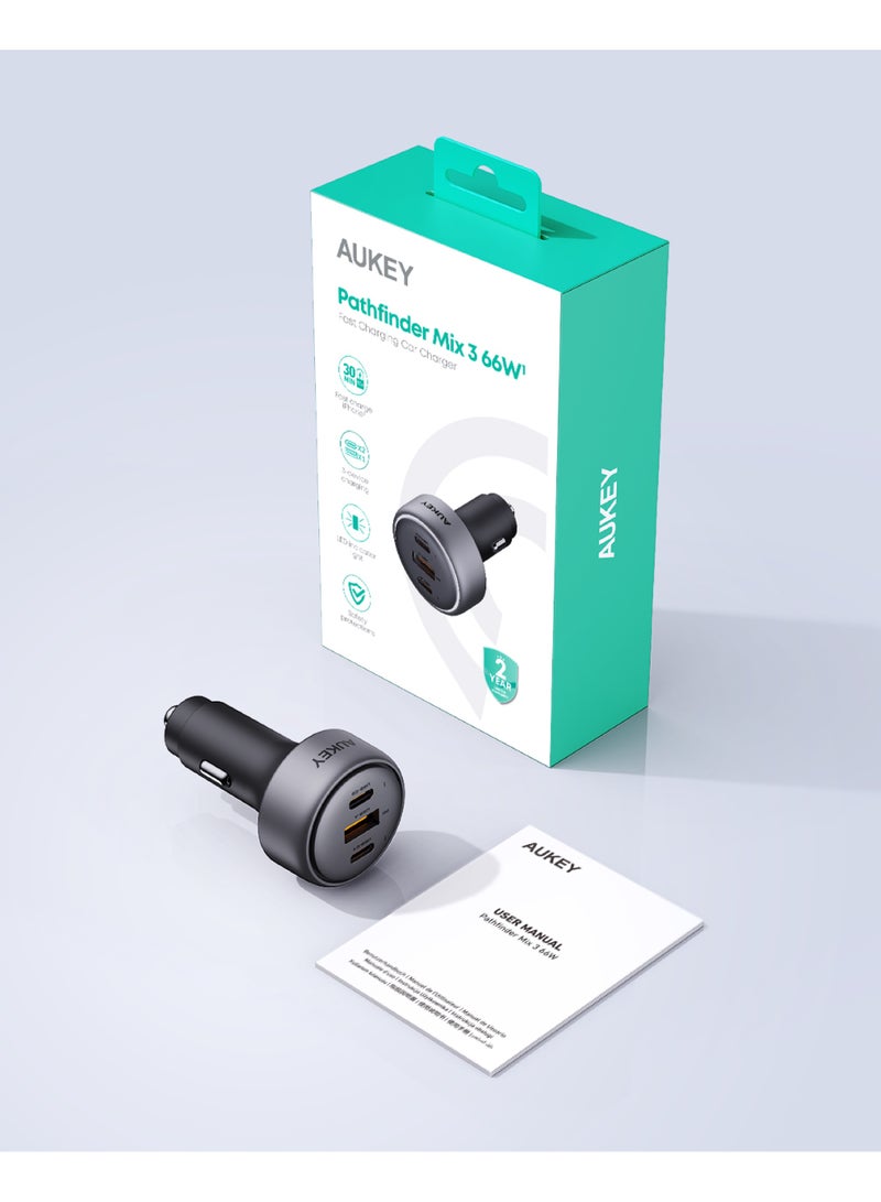 أوكي AUKEY CC-P1 Pathfinder Mix 3 66W Fast Charging Car Charger Grey - Image 2