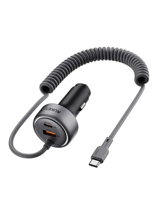 أوكي AUKEY CC-P2 Pathfinder Sling 75W Fast Charging Car Charger with Built-in Cable grey - Image 1