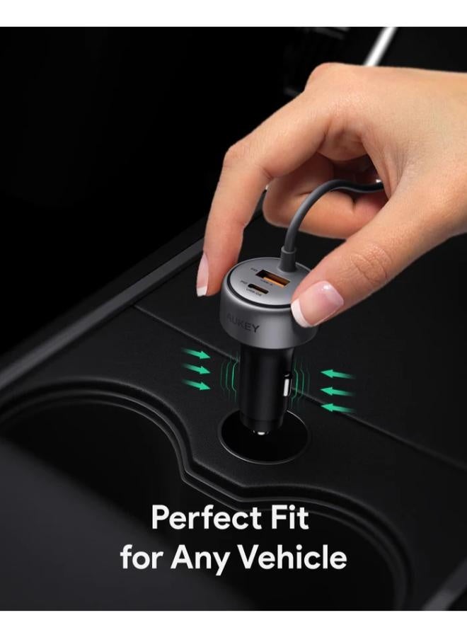 أوكي AUKEY CC-P2 Pathfinder Sling 75W Fast Charging Car Charger with Built-in Cable grey - Image 3