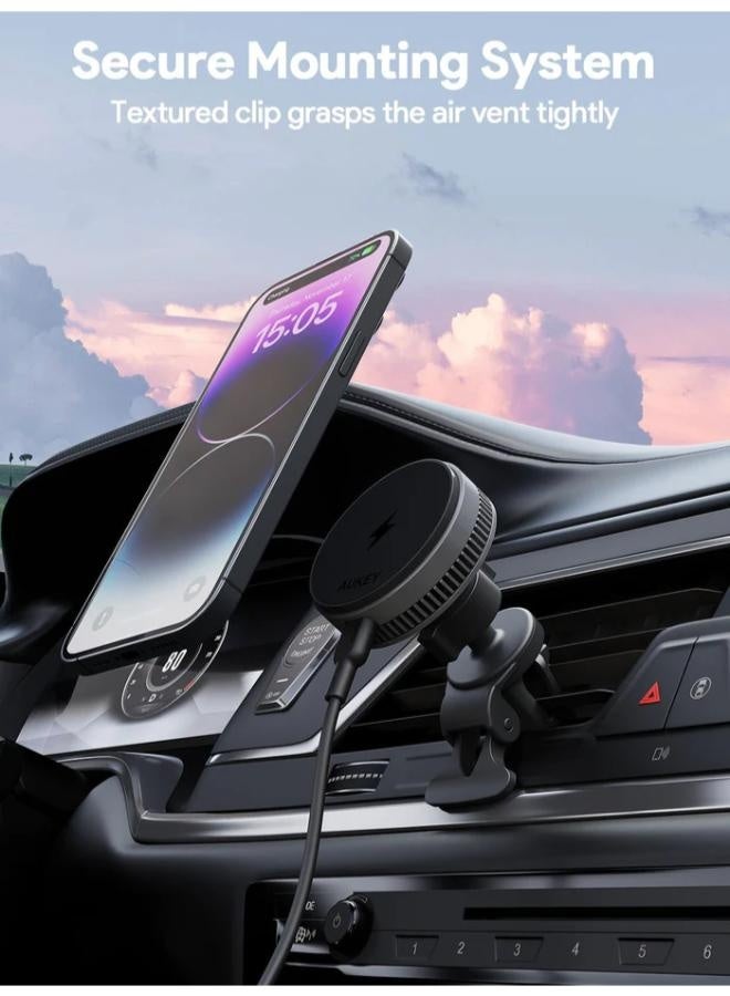 AUKEY MagFusion Dash Plus Qi2.2 Active Cooling Wireless Charging Phone Mount Charger HD-MC13AP grey - Image 4