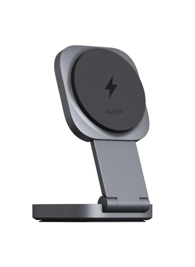 AUKEY MagFusion L Qi2 2-in-1 Foldable Magnetic Fast Wireless Charging Station LC-MC211 grey - Image 1