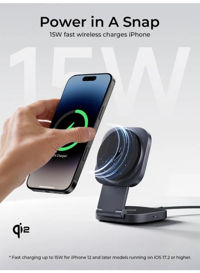 AUKEY MagFusion L Qi2 2-in-1 Foldable Magnetic Fast Wireless Charging Station LC-MC211 grey - Image 2