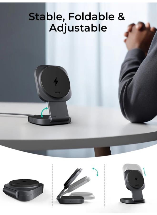 AUKEY MagFusion L Qi2 2-in-1 Foldable Magnetic Fast Wireless Charging Station LC-MC211 grey - Image 5
