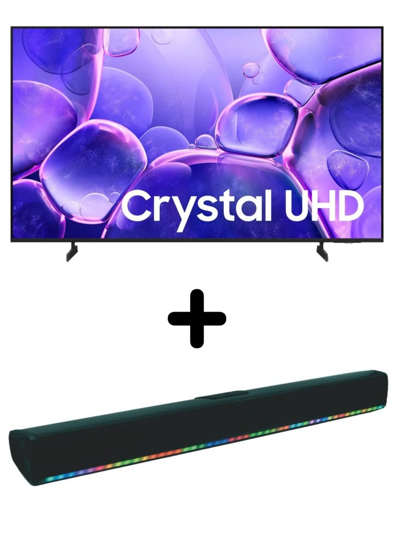 سامسونج 58 Inch Crystal UHD U8000F 4K Smart TV (2025) + 2.0 Channel Portable Soundbar With Built In Battery & LED Lights | Tizen OS HDR Smart TV (International Model) 50Hz, HDR10+, OTS Lite, HDMI x3, USB x1, YouTube, Netflix, MetalStream Design 58U8000F+SOUNDBAR Black - Image 1