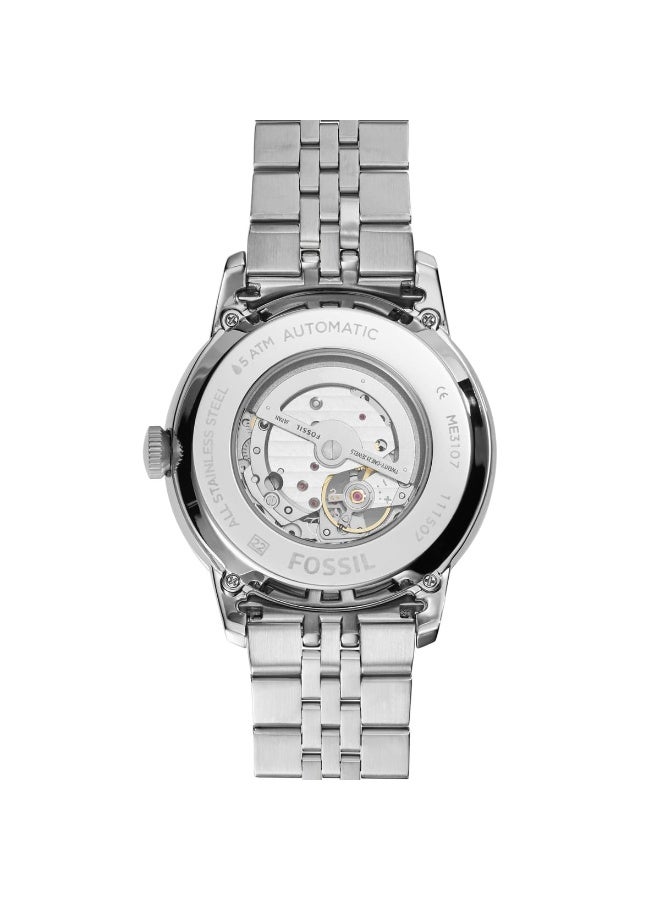 FOSSIL Men's Fossil Men's ME3107 Silver Stainless Steel Automatic Watch – Black Dial, 50m Water Resistant - Image 4