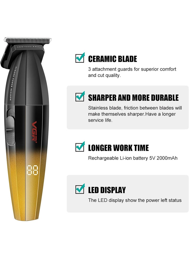 VGR 906 Professional Hair Trimmer, 9000 RPM, Gapless Beard Trimmer for Men, Cordless DLC T-Shaped Barber's Trimmer, USB Rechargeable, Gold - Image 2