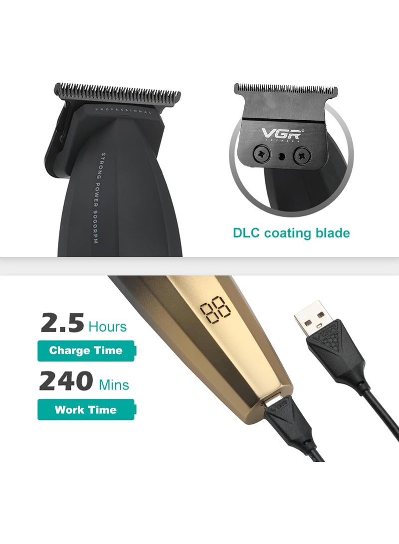 VGR 906 Professional Hair Trimmer, 9000 RPM, Gapless Beard Trimmer for Men, Cordless DLC T-Shaped Barber's Trimmer, USB Rechargeable, Gold - Image 3