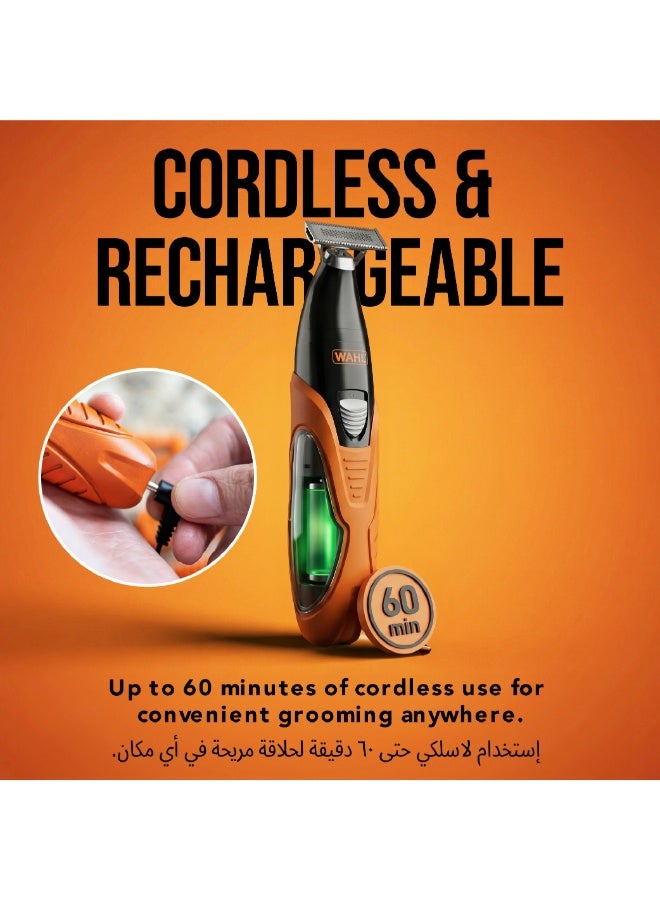 WAHL Trim Ninja Everlast Cordless Trimmer – Face Safe Wet & Dry Beard Trimmer for Men,Stainless Steel Everlast Blades,60-Min Cordless Runtime,Precision Double-Side Head, 4 Length Guide Combs - 3031009 Bright Orange with Black - Image 4
