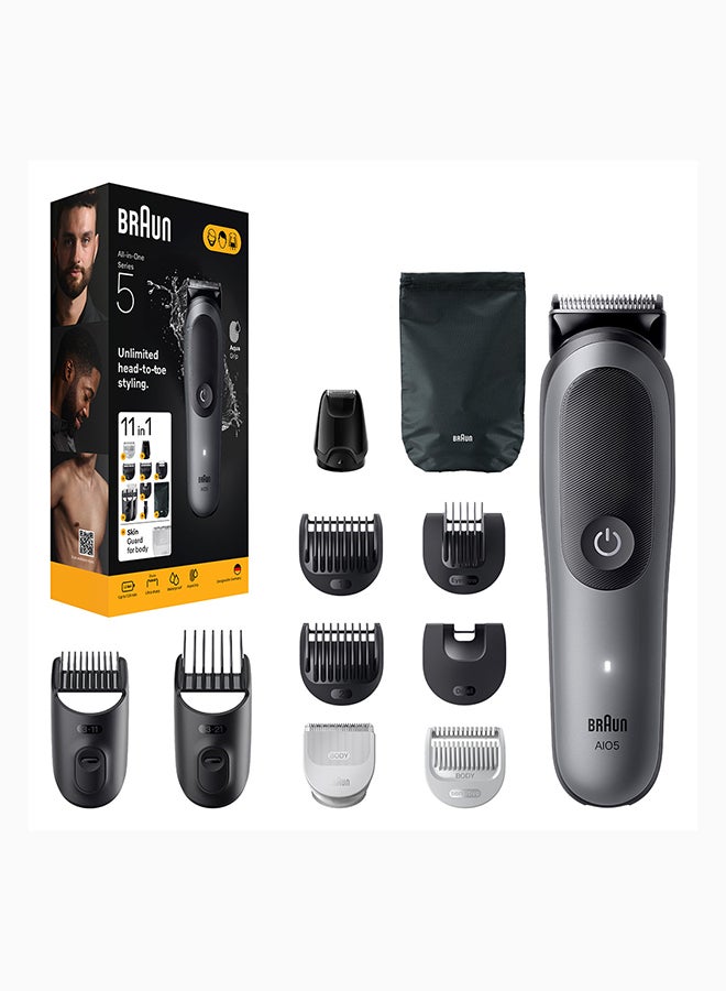 براون Series 5 All-in-One Grooming Kit, 11-in-1 Unlimited Head-to-Toe Styling - AIO 5560 Dark Grey 12.8 x 6.1 x 25.2cm - Image 1