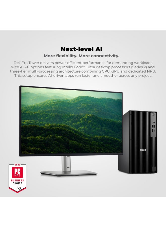 ديل Pro Tower QCT1250 Desktop – 14th Gen Intel® Core™ i7-14700 (20 cores, up to 5.3GHz / 16+16 32GB DDR5 RAM, 4800 MHz, 2TB SSD, Windows 11 Pro, Intel UHD Graphics, Wi-Fi 6E, BT,  Keyboard & Mouse english black - Image 4