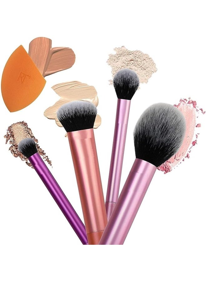 REAL TECHNIQUES 5 Piece Everyday Essentials Makeup Brush Set, Includes 4 Brushes & 1 Makeup Sponges, For Foundation, Blush, Bronzer, Contour, Eyeshadow, & Powder, Travel Gift Set, Cruelty-Free & Vegan - Pink - Image 4
