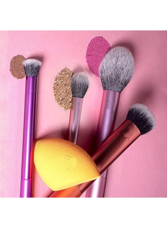 REAL TECHNIQUES 5 Piece Everyday Essentials Makeup Brush Set, Includes 4 Brushes & 1 Makeup Sponges, For Foundation, Blush, Bronzer, Contour, Eyeshadow, & Powder, Travel Gift Set, Cruelty-Free & Vegan - Pink - Image 5