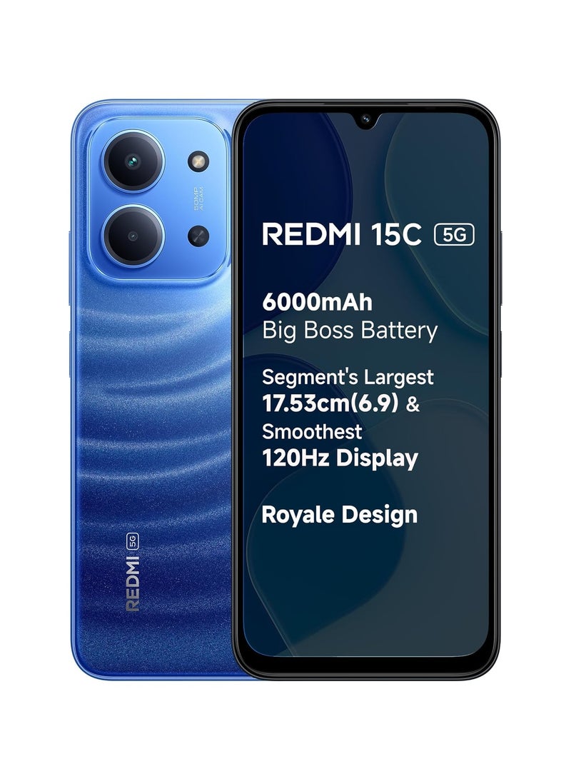 Xiaomi Redmi 15C 5G (Moonlight Blue, 6GB RAM, 128GB Storage) | MediaTek Dimensity 6300 5G Processor | 6000mAh Battery with 35W Fast Charging | 50MP AI Dual Camera | 120Hz Display | With Adapter - Image 1