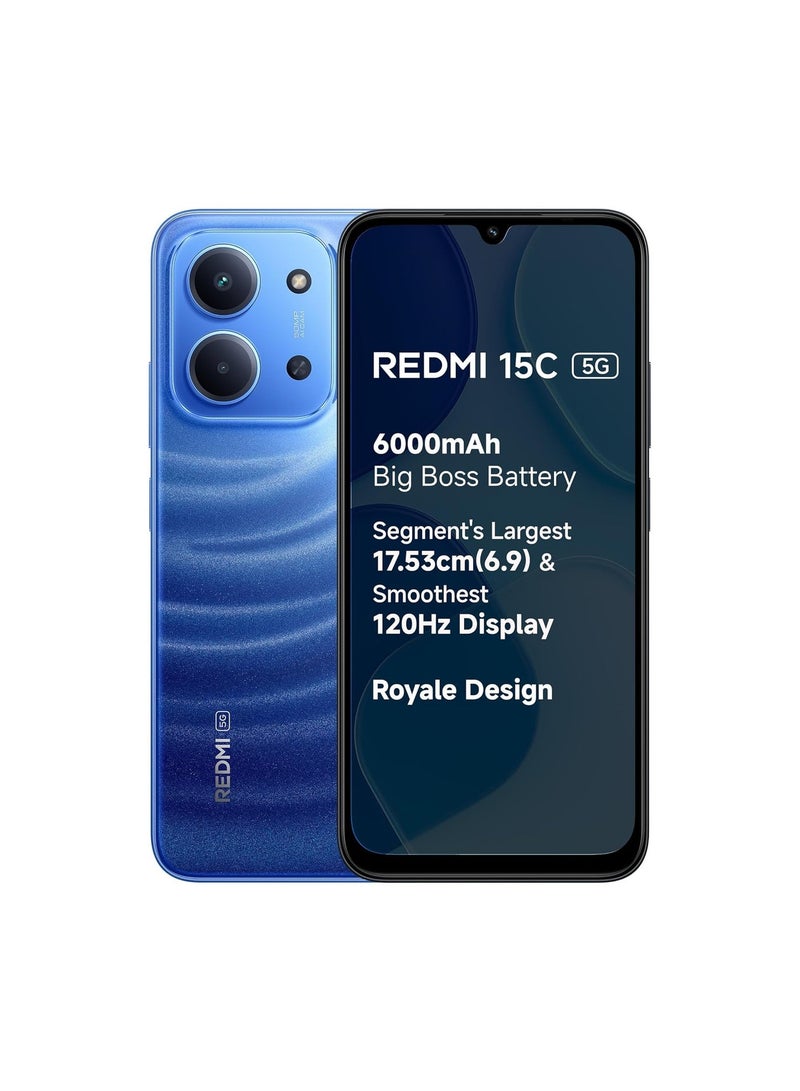 Xiaomi Redmi 15C 5G (Moonlight Blue, 4GB RAM, 128GB Storage) | MediaTek Dimensity 6300 5G Processor | 6000mAh Battery with 35W Fast Charging | 50MP AI Dual Camera | 120Hz Display | With Adapter - Image 1