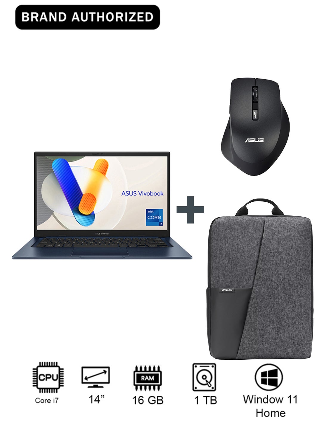 Vivobook 14 Laptop With 14-Inch Display, Core i7-1355U Processor/16GB RAM/1TB SSD/Intel UHD Graphics/Windows 11 Home With bag And (Silver Colour Mouse) blue image 2