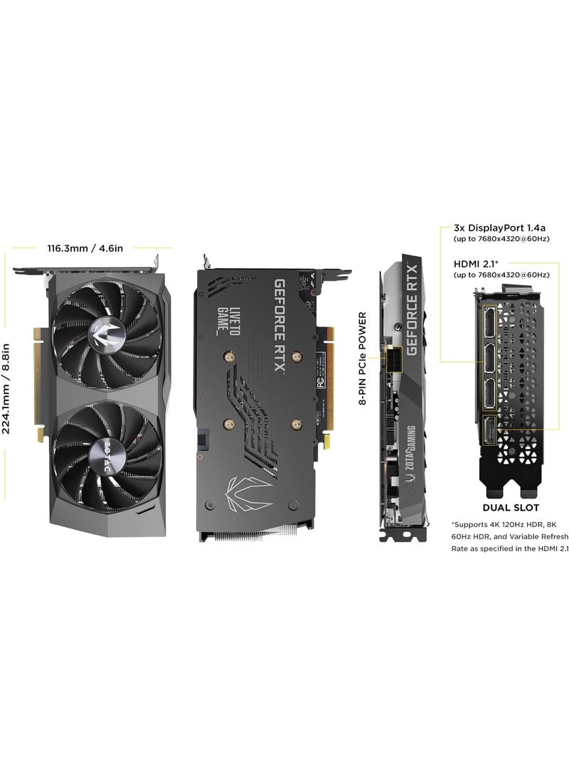ZOTAC Gaming GeForce RTX 3050 Twin Edge OC 8GB GDDR6 128-bit 14 Gbps PCIE 4.0 Gaming Graphics Card, IceStorm 2.0 Advanced Cooling, Freeze Fan Stop, Active Fan Control, ZT-A30500H-10M - Image 4