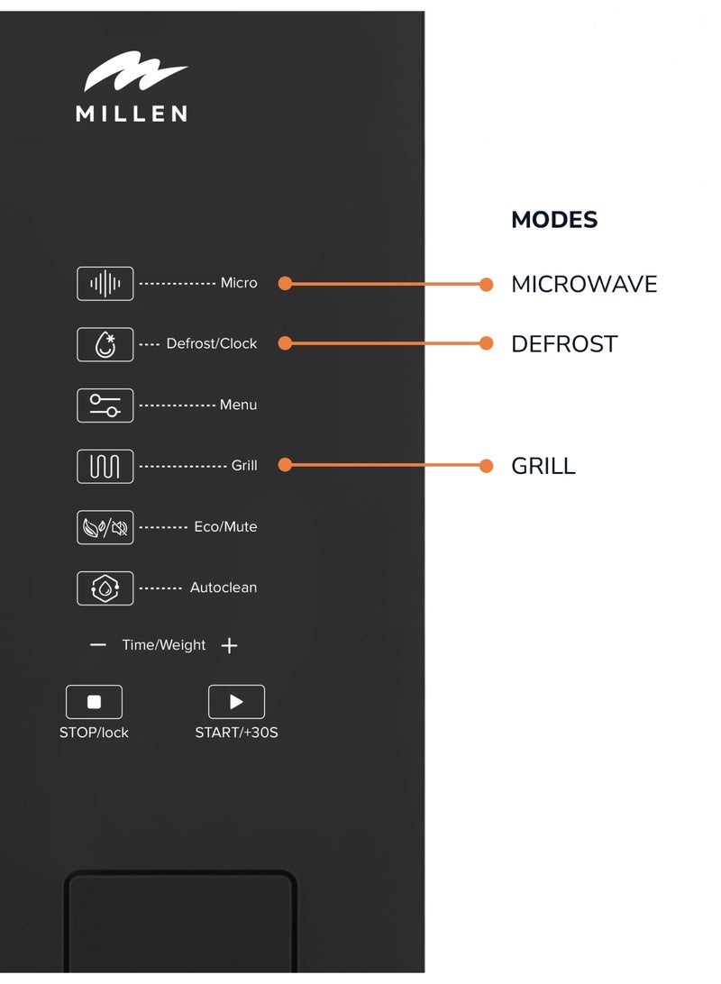 MILLEN Microwave Oven, 3Y Warranty, Touch Control, 900W Microwave Power, 8 Automatic Programs, 25 L 1200 W MBW 255 IX Black with Stainless Steel - Image 5