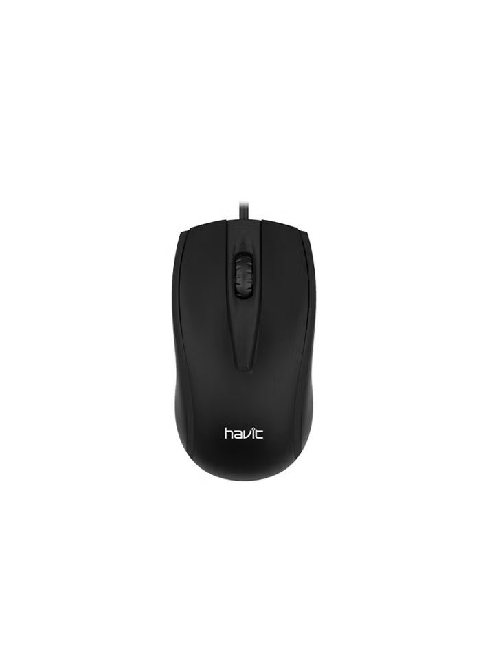 هافيت MS871 Wired Optical Mouse – Black | 1000 DPI | Ergonomic Symmetrical Design | USB Cable - Image 1